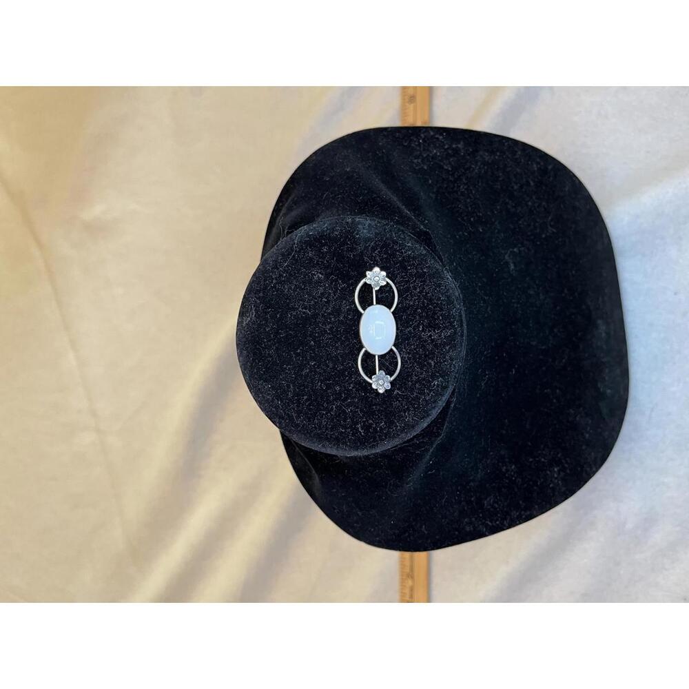 Elegant Silver Tone Floral Brooch with Moonglow Jelly Belly Center 1.75"